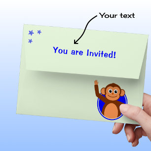 Cute monkey 2nd birthday blue green envelope
