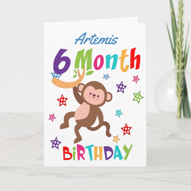 Cute Monkey 6 Month Birthday Card (Front)