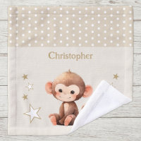 Cute monkey add name polka dots stars brown