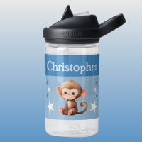 Cute monkey add name with stars kids blue
