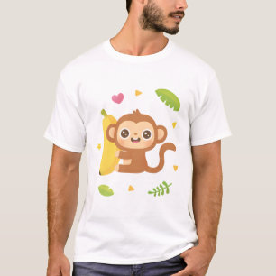 Cute Monkey and Banana Pattern  T-Shirt