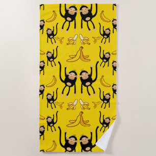 Cute Monkey And Banana Print Beach Towel