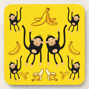 Cute Monkey And Banana Print Coaster