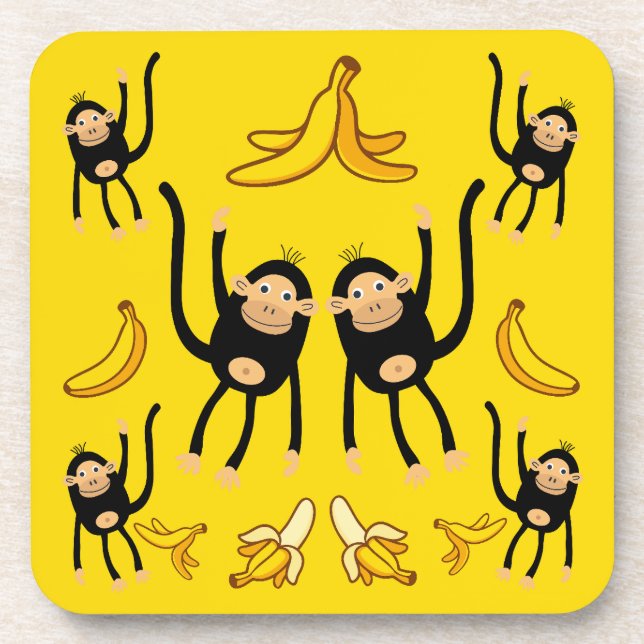 Cute Monkey And Banana Print Coaster (Front)