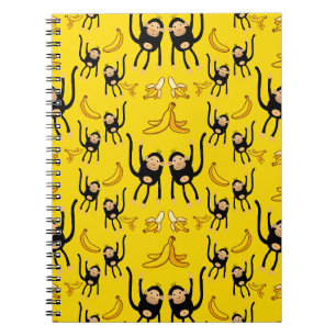 Cute Monkey And Banana Print Notebook