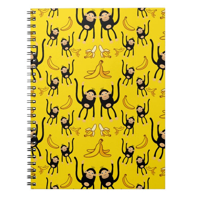 Cute Monkey And Banana Print Notebook (Front)