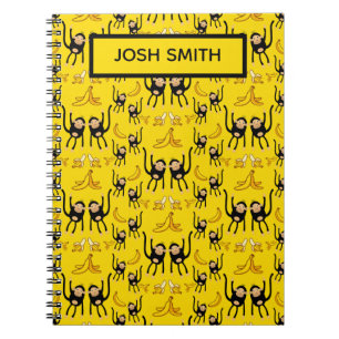 Cute Monkey And Banana Print Notebook