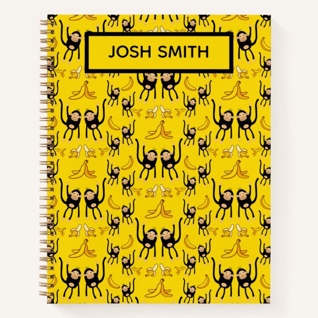Cute Monkey And Banana Print Notebook (Front)