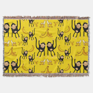 Cute Monkey And Banana Print Throw Blanket
