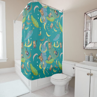 Cute Monkey and Bananas in Tree Pattern Shower Curtain