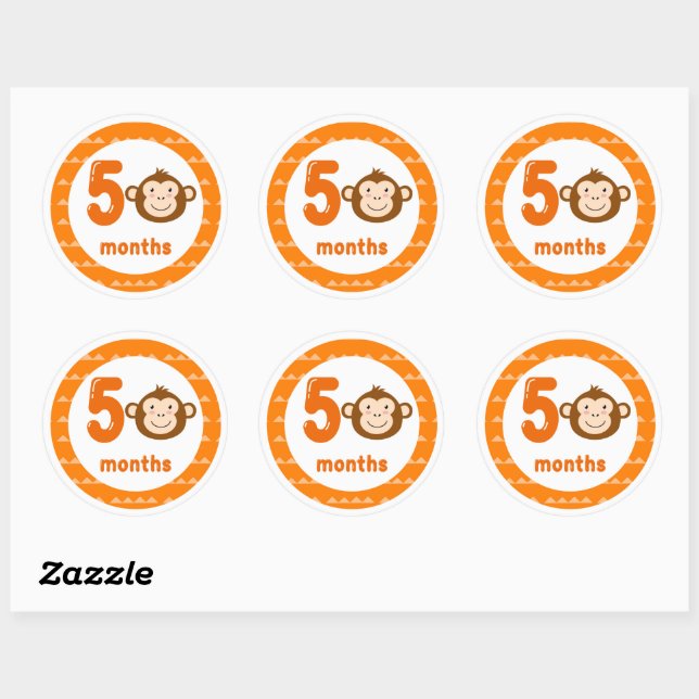 Cute Monkey Baby Monthly Milestone Classic Round Sticker (Sheet)