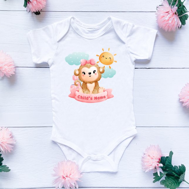 Cute Monkey Baby, Pink Bow and Blocks, Custom Baby Bodysuit (Creator Uploaded)