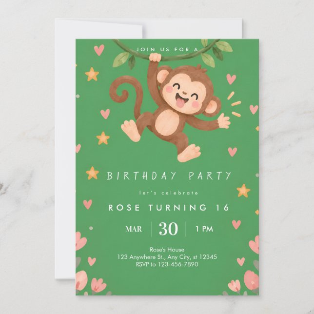 Cute Monkey Birthday Invitation (Front)