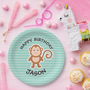 Cute Monkey Birthday Party Animals Paper Plate