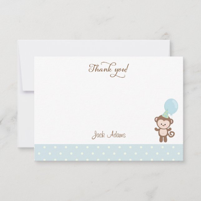 Cute Monkey Birthday Thank You Card (Front)