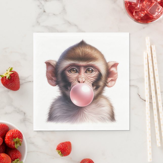 Cute Monkey Blowing Bubbles Bubble Gum Napkin (Insitu)