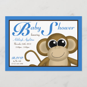Cute Monkey Blue Baby Shower Invitations