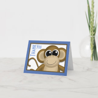 Cute Monkey Blue Thank You Card