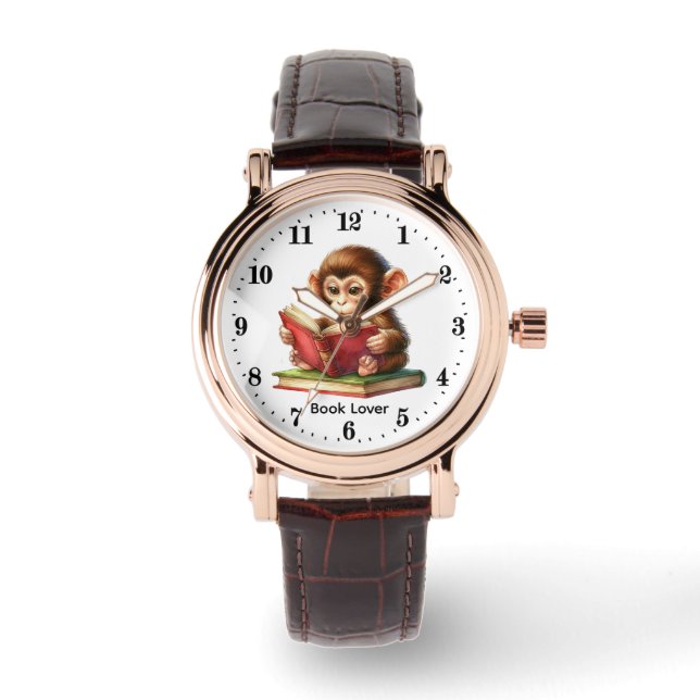 Cute monkey book lovers customisable watch (Front)