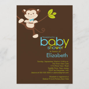 Cute Monkey Boy Baby Shower Invitation