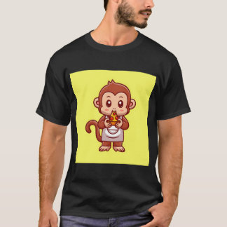 Cute Monkey Chef Eating Pizza Cartoon Vector Icon T-Shirt