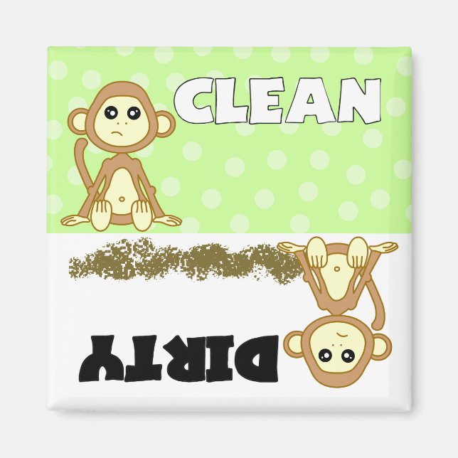 Cute Monkey Clean / Dirty Dishwasher Magnet (Front)