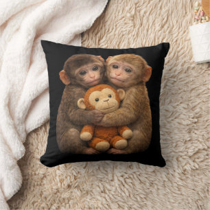 Cute Monkey Couple Hugging Monkey Punch Plush Art Cushion