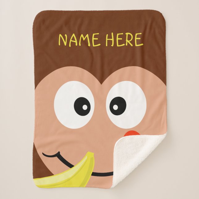 Cute Monkey Custom Name Kids Zoo Animals Sherpa Blanket (Front)