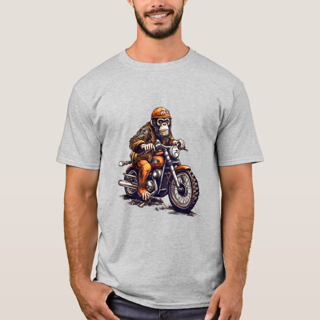 Cute Monkey Driving a Motorcycle T-Shirt (Front)