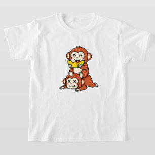 Cute Monkey Eating Watermelon Funny Stack Art T-Shirt