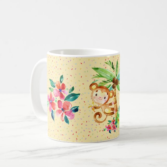Cute Monkey Flower and Confetti Coffee Mug (Front Left)