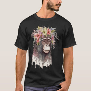 Cute Monkey Flower Crown Floral Watercolor T-Shirt