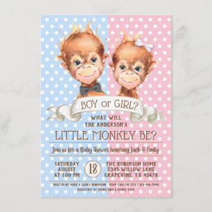 Cute Monkey Gender Reveal Invitation