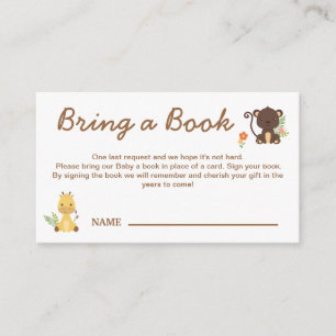 Cute Monkey Giraffe Bring a Book to a  Baby Shower Enclosure Card