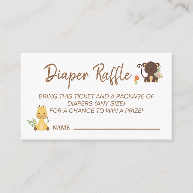 Cute Monkey Giraffe Diaper Raffle Baby Shower Game Enclosure Card (Front)
