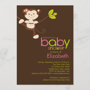 Cute Monkey Girl Baby Shower Invitation