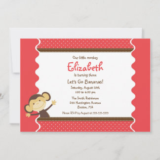 Cute Monkey Girl Birthday Invitation