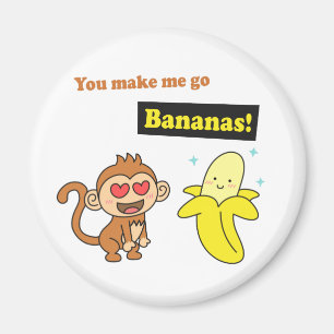 Cute Monkey Go Bananas Corny Pun Magnet