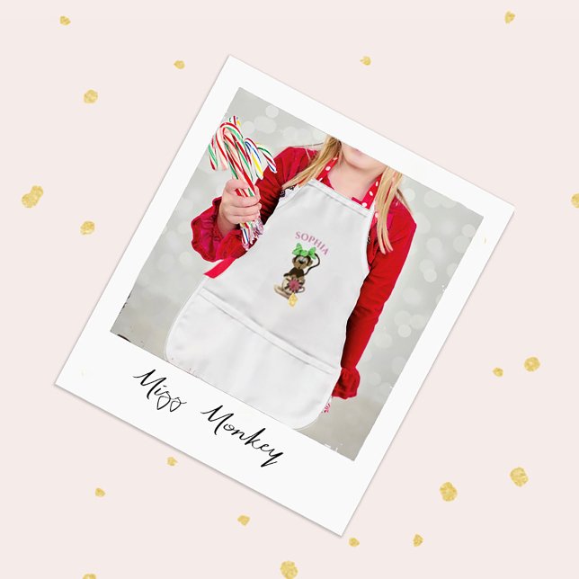 Cute Monkey Green Bow Nursery Kids Apron (Creator Uploaded)