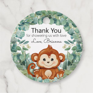 Cute Monkey Greenery Baby Shower Thank You Favour Tags