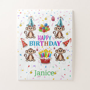 Cute Monkey Happy Birthday Cupcake Puzzles