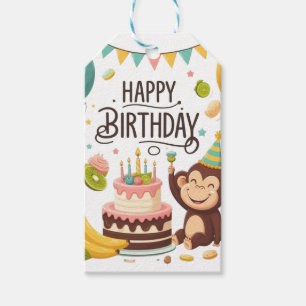 Cute Monkey Happy Birthday Party Cake Gift Tags
