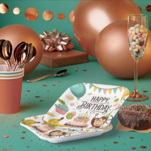 Cute Monkey Happy Birthday Party Cake Paper Plate