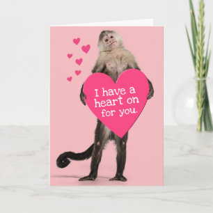 Cute Monkey Has "Heart On"- Valentine's Day Holiday Card