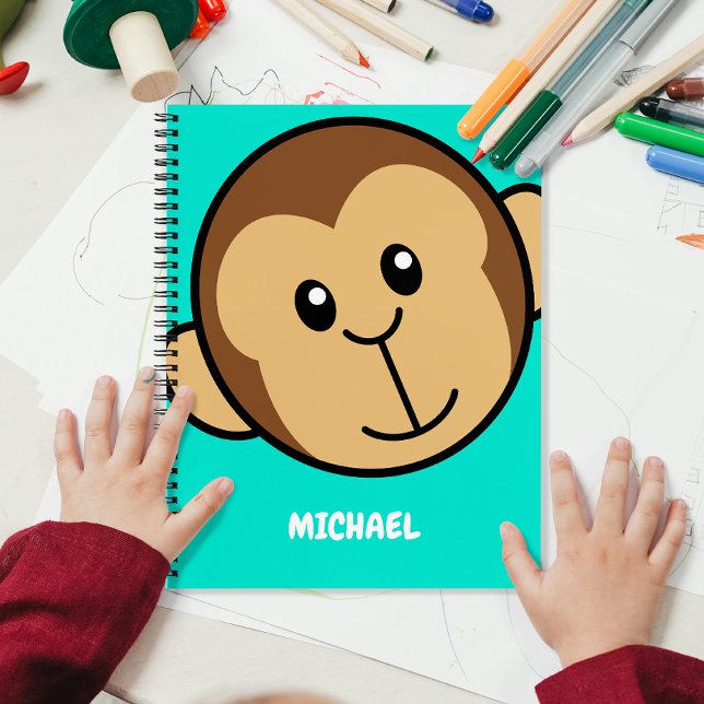 Cute Monkey Head | Simple Cartoon Name Monogram Notebook (Creator Uploaded)