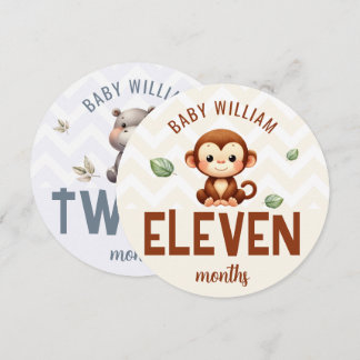 Cute Monkey Hippo 11-12 Months Baby Milestone Sign