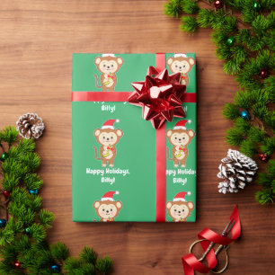 Cute Monkey Holding a Banana with a Bow Wrapping Paper