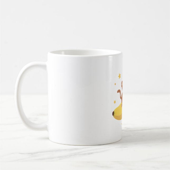 Cute Monkey Hugging Banana Moon Coffee Mug (Left)