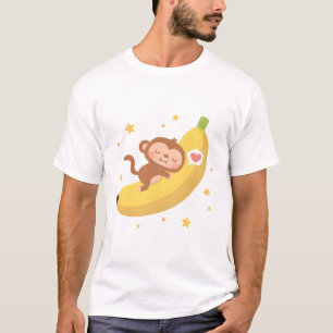 Cute Monkey Hugging Banana Moon T-Shirt