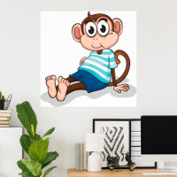 Cute Monkey in Blue Striped Shirt and Shorts